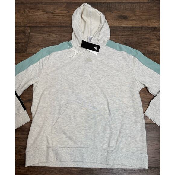 adidas Womens Essentials Colorblocked Hoodie Sweatshirt Aqua Gray Black Sz L NWT - Picture 2 of 5